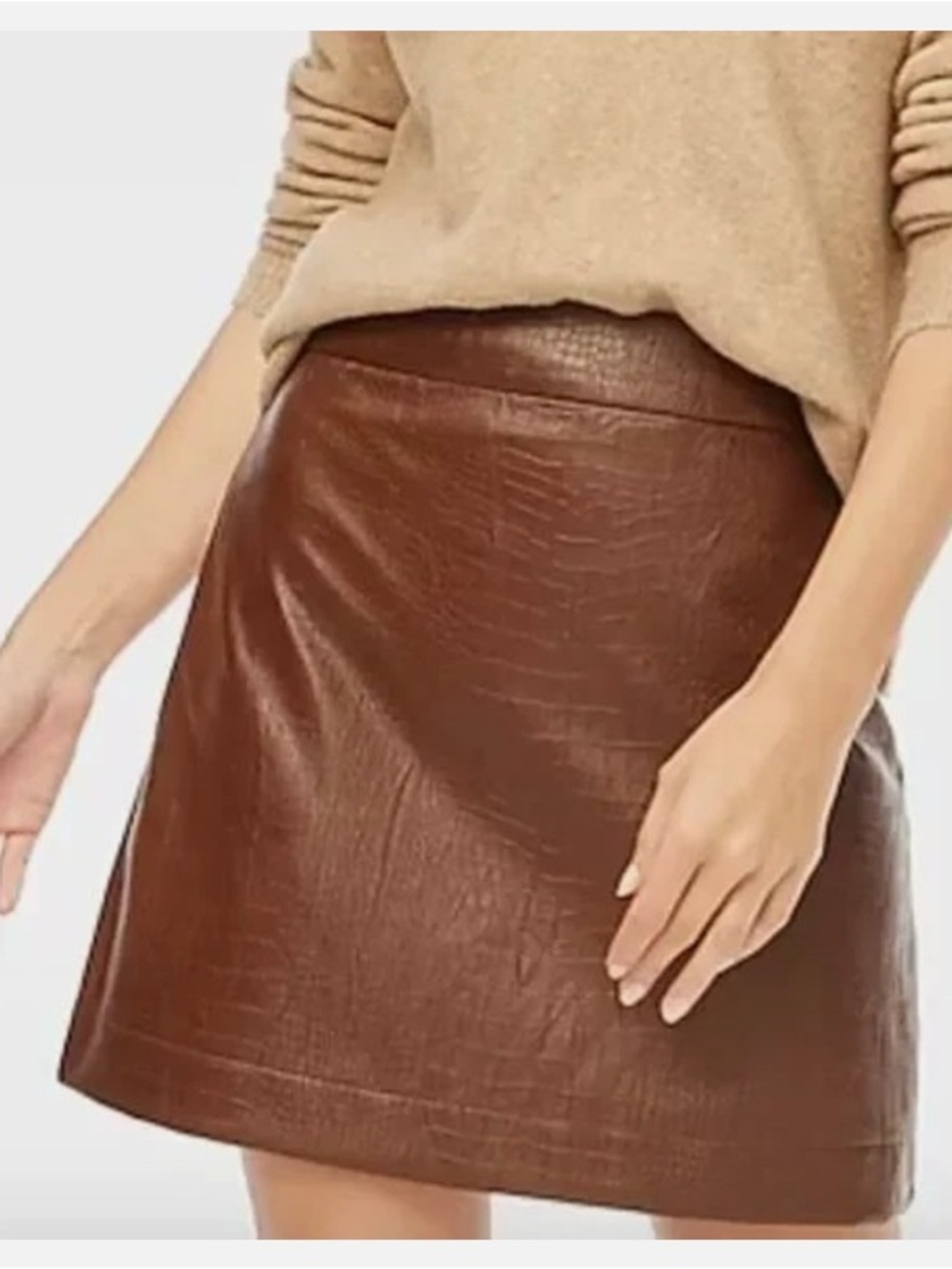 J. Crew Brown Croc-Embossed Faux Leather Mini Skirt